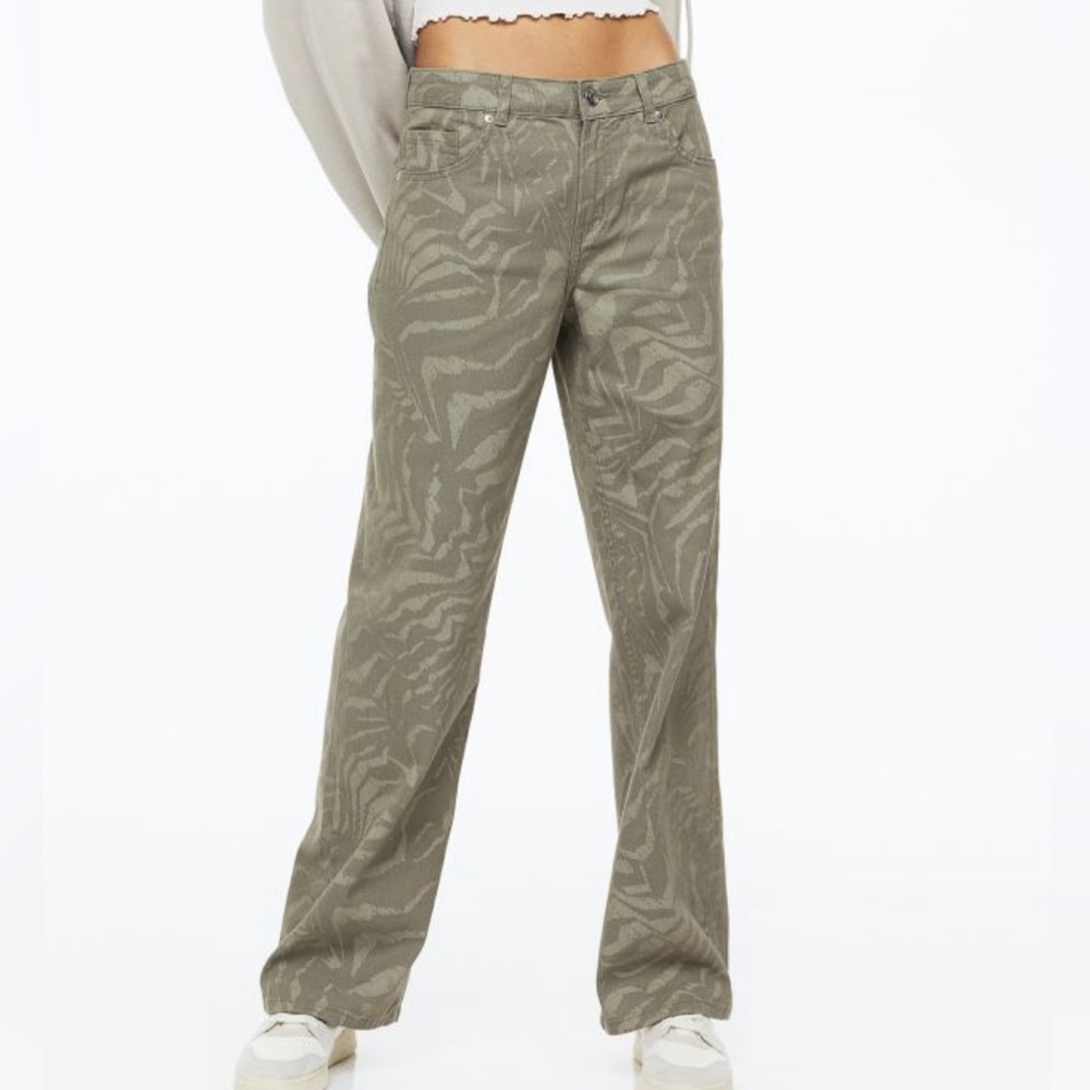 Green Wide Leg Zebra Print Jeans